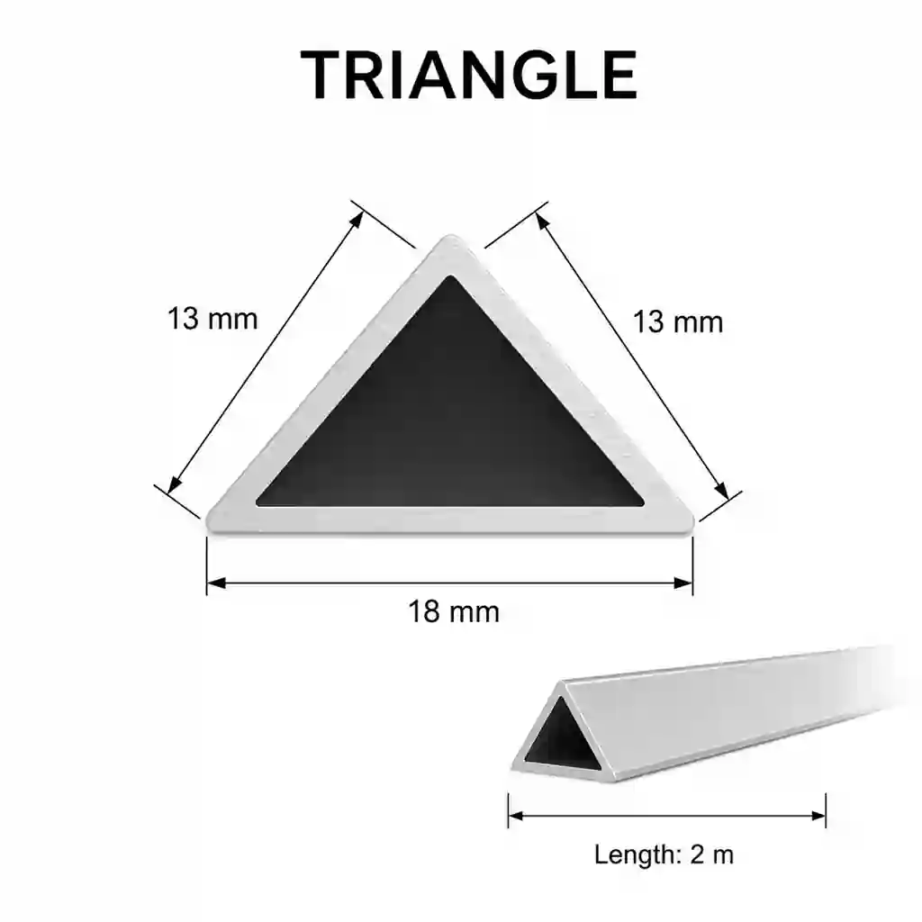 Profil TRIANGLE stříbrný pohled z boku délka 2 metry eloxovaný hliník trojúhelníkový tvar bez difuzoru